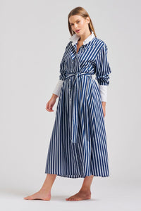 The Leah Oversized Longline Shirtdress - Blue Combo Stripe