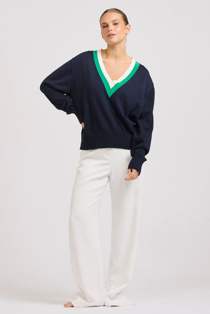 Links Sweater - French Navy Green/Club White