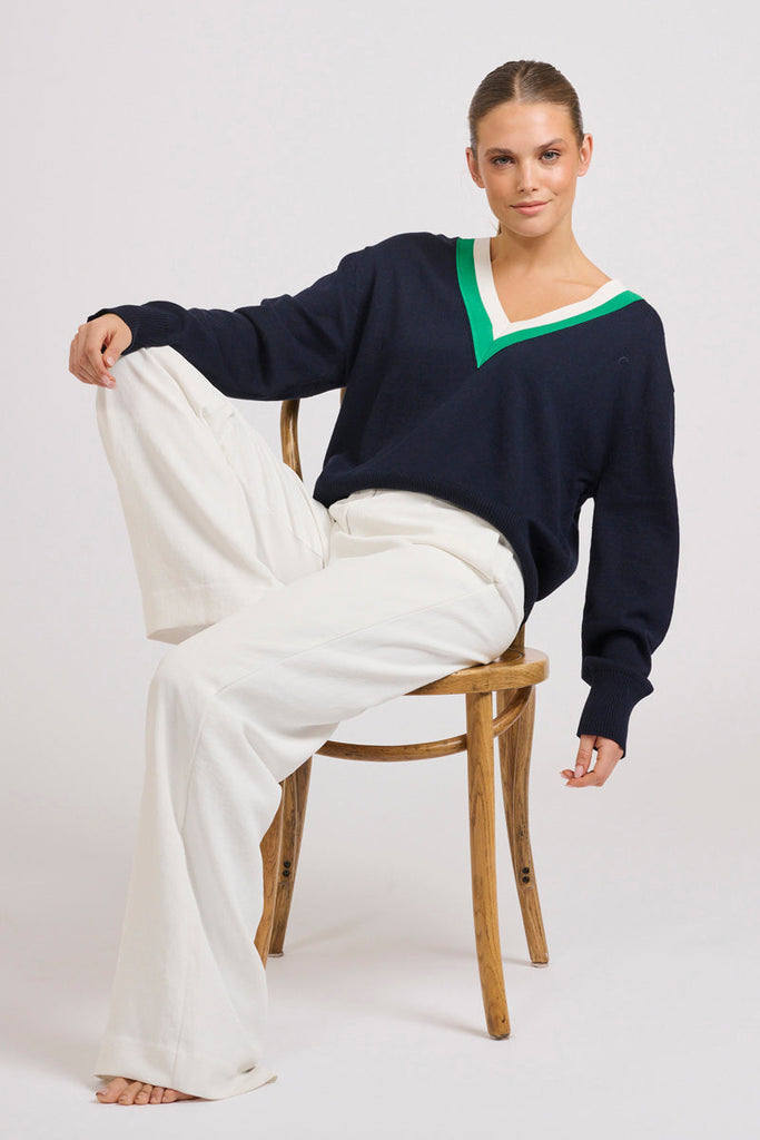 Links Sweater - French Navy Green/Club White