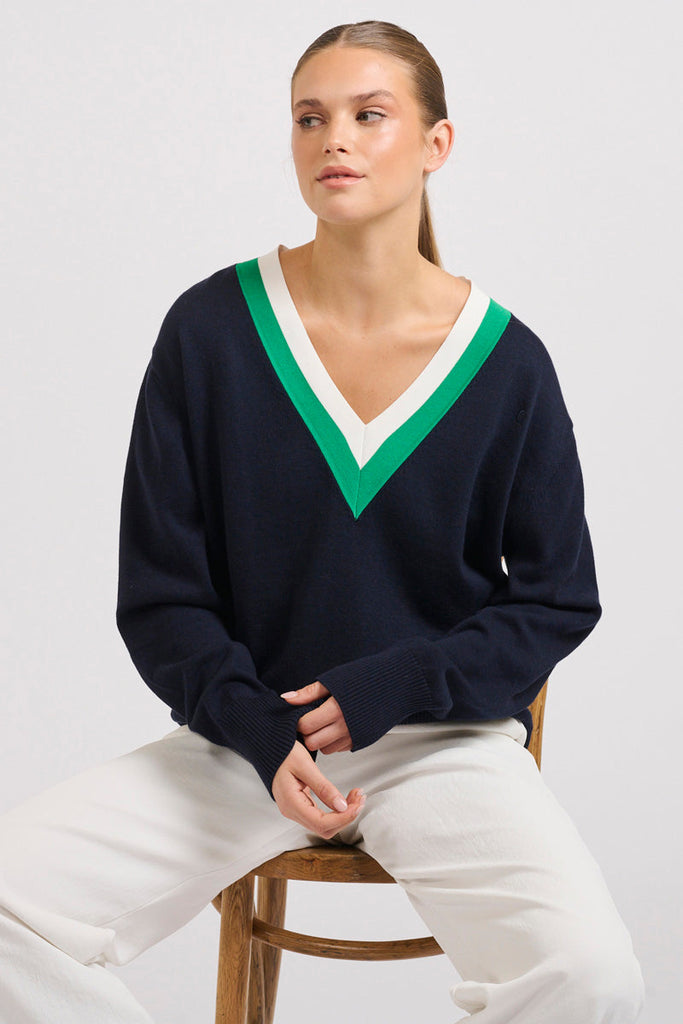 Links Sweater - French Navy Green/Club White