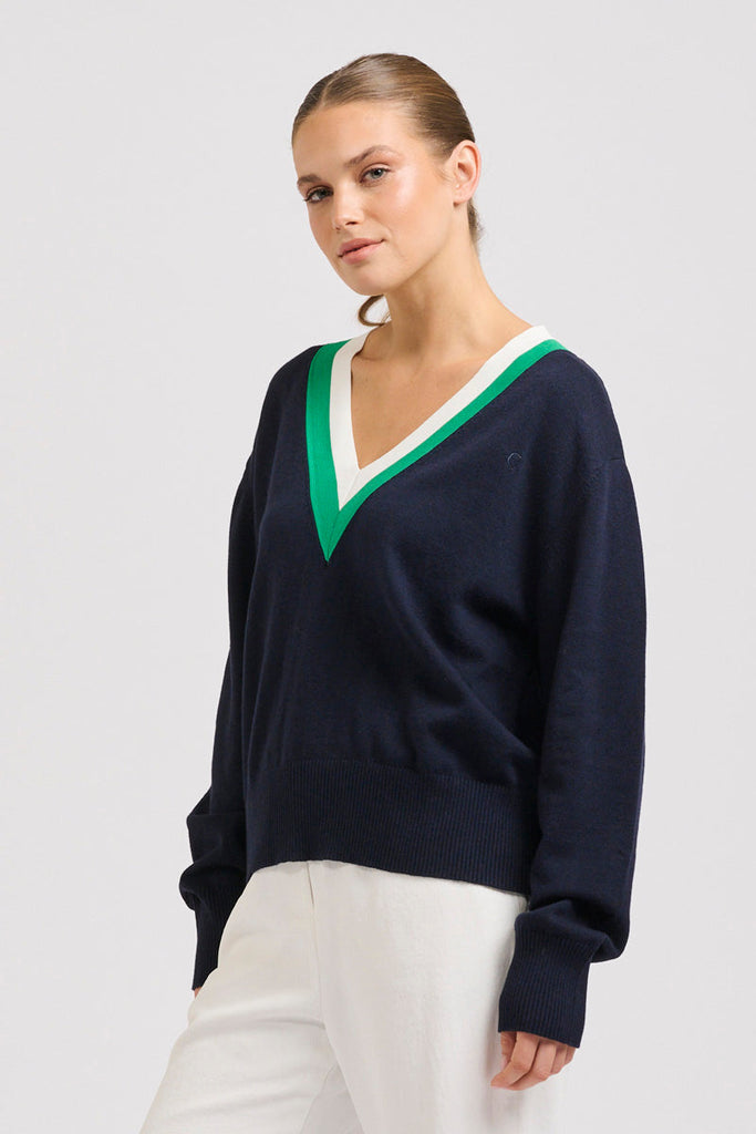 Links Sweater - French Navy Green/Club White