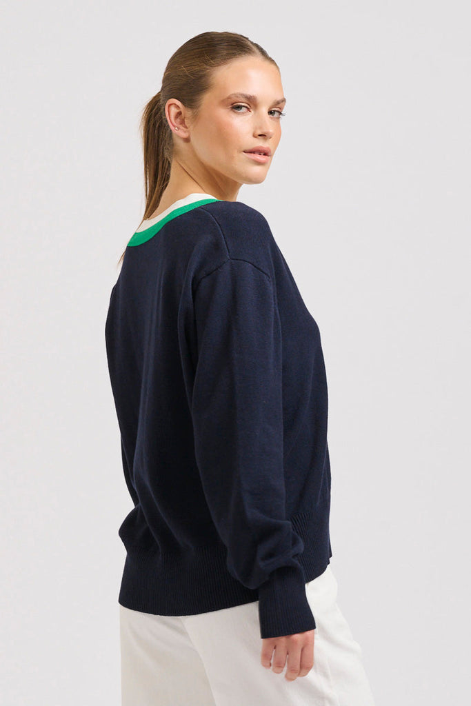 Links Sweater - French Navy Green/Club White