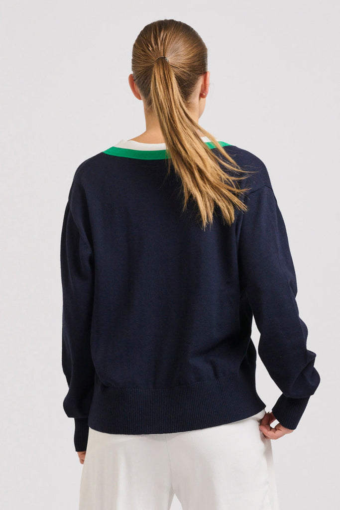 Links Sweater - French Navy Green/Club White