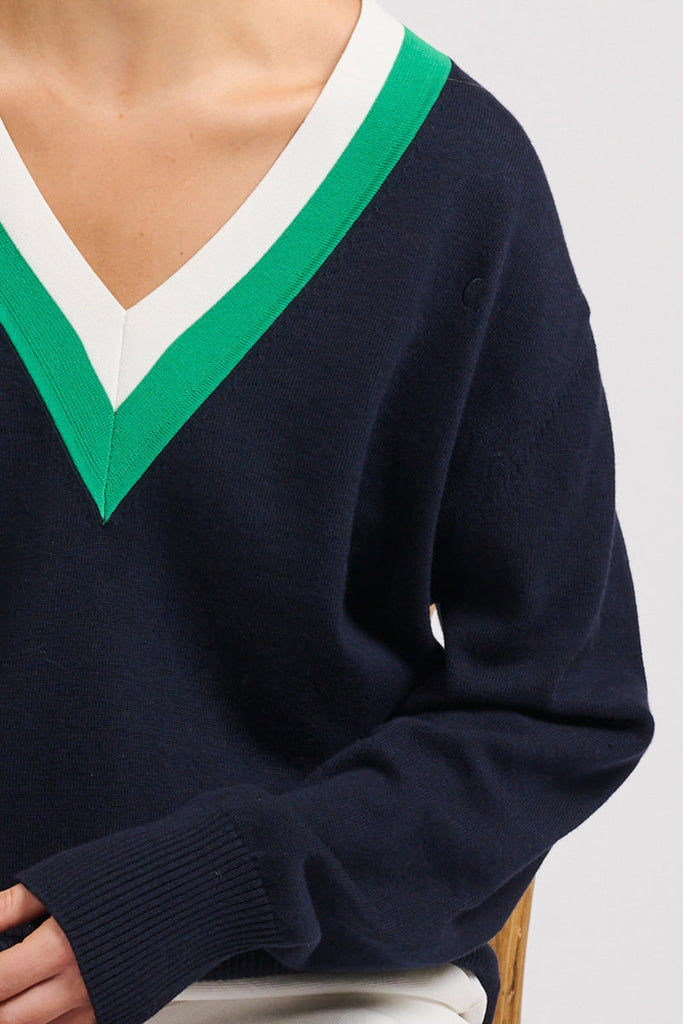 Links Sweater - French Navy Green/Club White