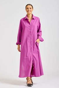 The Luna Longline Shirtdress - Magenta