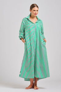 The Luna Oversized Long Shirtdress - Apple Green Stripe