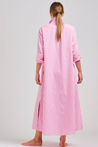 The Luna Oversized Long Shirtdress - Pink/White Stripe