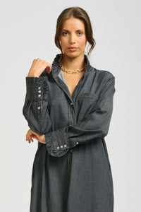 Olivia Shirt Dress Frill Collar - Charcoal Denim