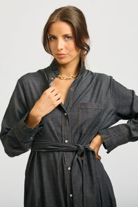 Olivia Shirt Dress Frill Collar - Charcoal Denim