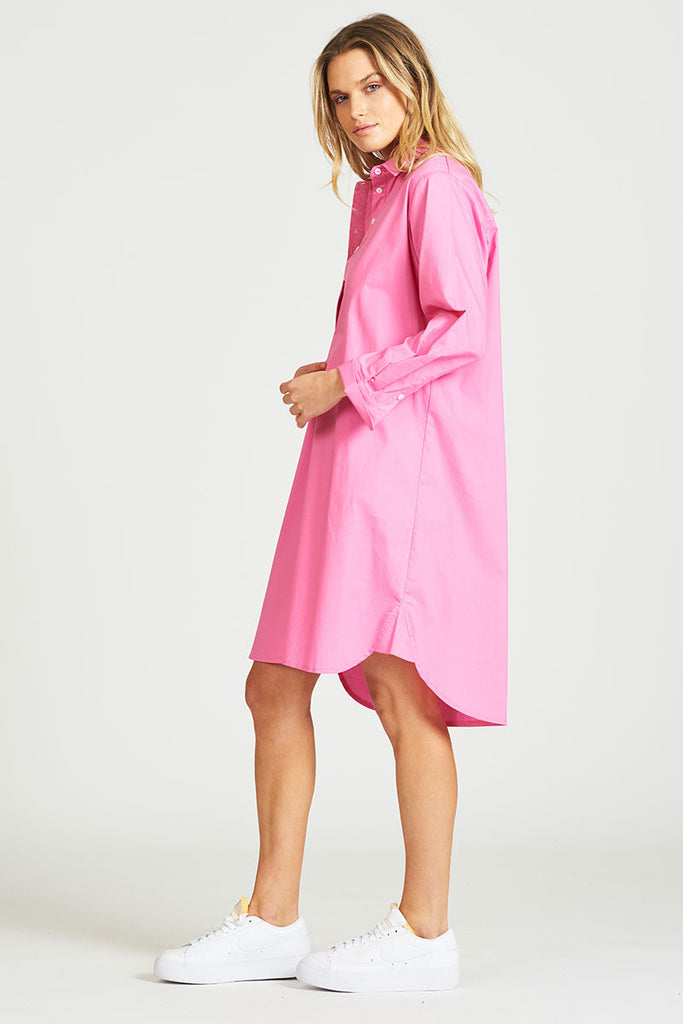 The Popover Shirt Dress - Hot Pink