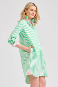 The Popover Cotton Shirtdress - Green Stripe & Floral