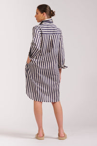 The Popover Shirt Dress - Navy/Stone Stripe