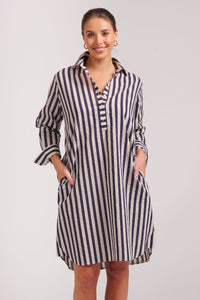 The Popover Shirt Dress - Navy/Stone Stripe