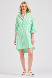 The Popover Shirt Dress - Green Stripe & Floral