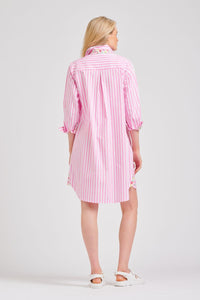 The Popover Cotton Shirt Dress - Pink Stripe/Floral