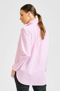 The Prue Classic Shirt - White/Pink Stripe