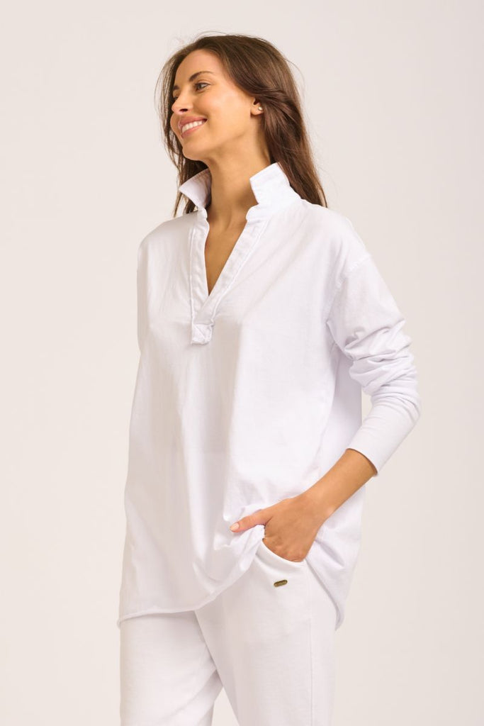 The Raw Collar Long Sleeve Tee - White