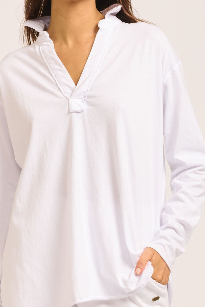 The Raw Collar Long Sleeve Tee - White
