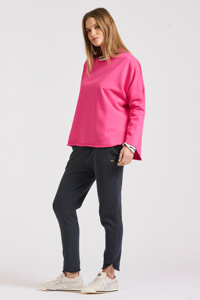 Raw Long Sleeve High-Low Sweatshirt - Fuchsia