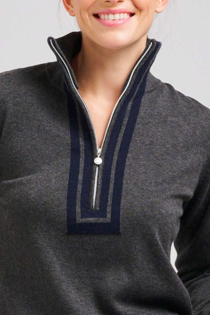 The Sawgrass Cashmere Cotton Sweater - Charcoal / Navy