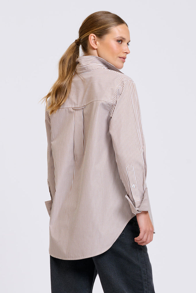 Shirty Elodie Stripe Girlfriend Shirt - Chocolate Skinny Stripe