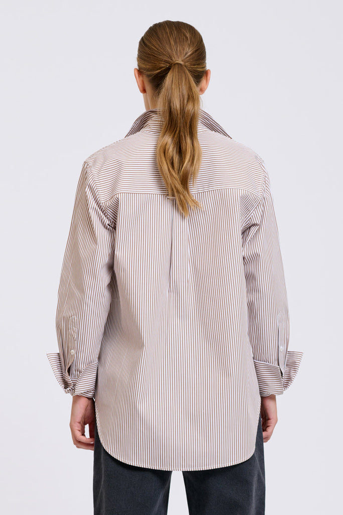 Shirty Elodie Stripe Girlfriend Shirt - Chocolate Skinny Stripe
