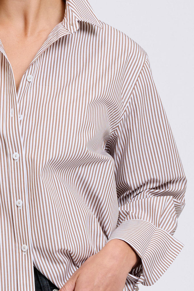 Shirty Elodie Stripe Girlfriend Shirt - Chocolate Skinny Stripe