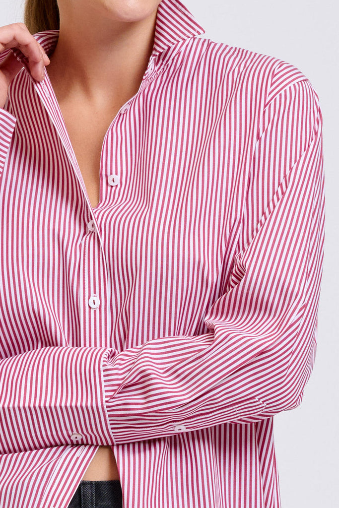Shirty Elodie Stripe Girlfriend Shirt - Cranberry Skinny Stripe
