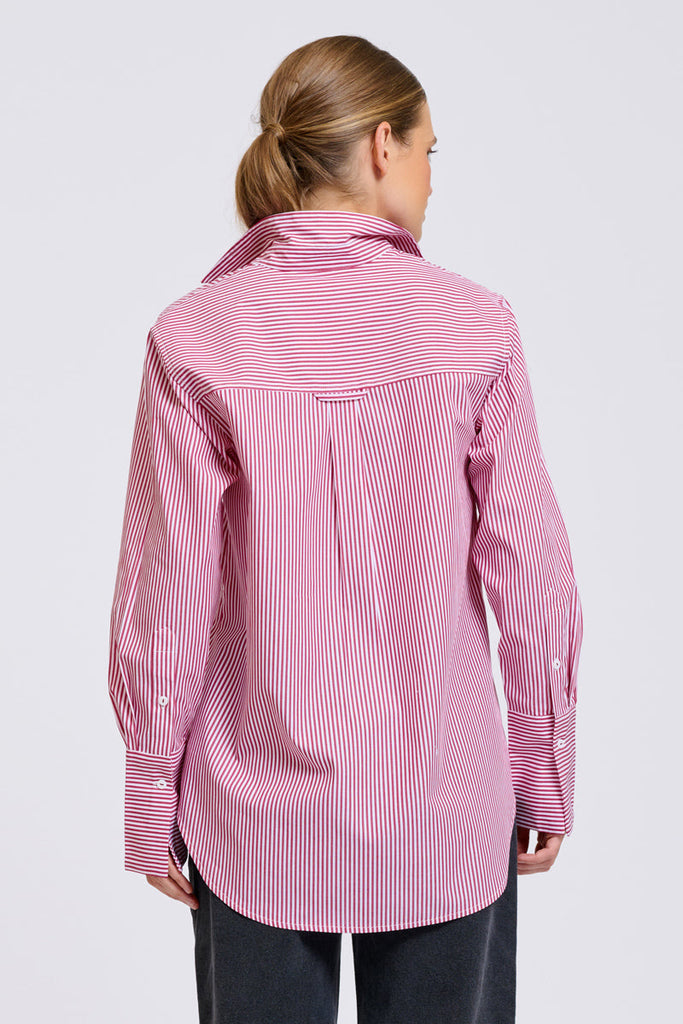 Shirty Elodie Stripe Girlfriend Shirt - Cranberry Skinny Stripe