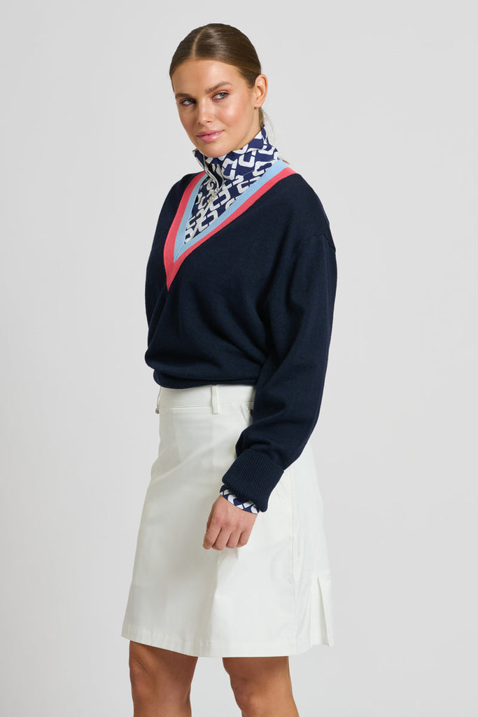 Shirty Links Sweater - French Navy/Coral/baby Blue