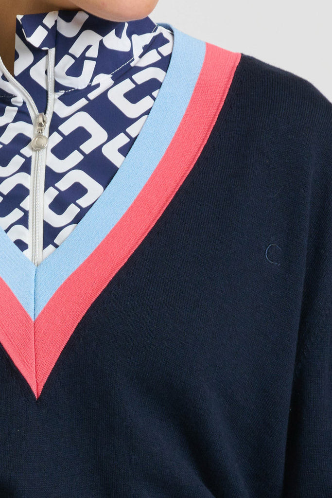 Shirty Links Sweater - French Navy/Coral/baby Blue