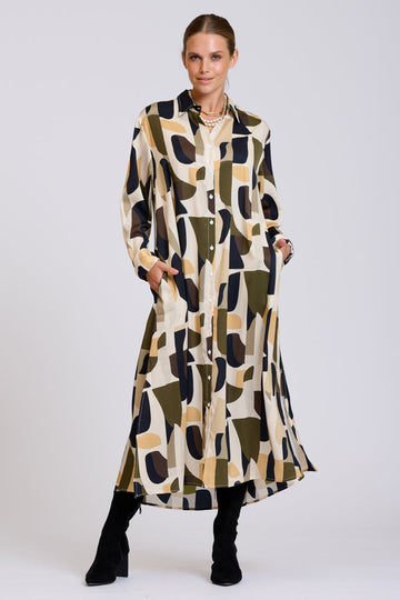 Shirty Luxe Luna Longline Dress - Abstract Khaki