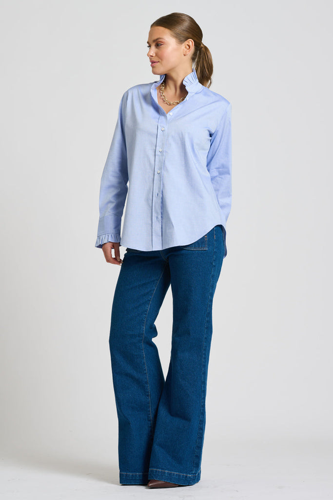 Shirty The Olivia Classic Cut Shirt Flannel Frill - Blue Oxford