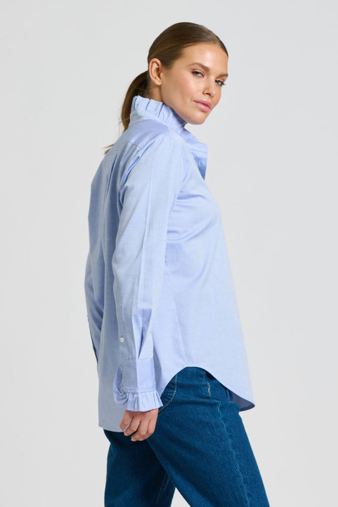 Shirty The Olivia Classic Cut Shirt Flannel Frill - Blue Oxford
