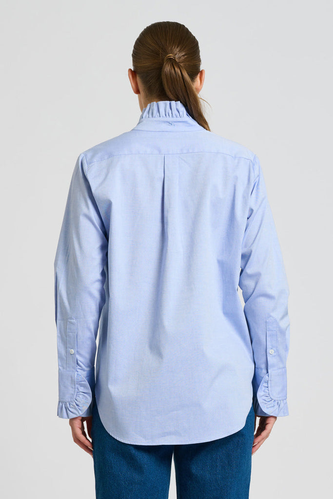 Shirty The Olivia Classic Cut Shirt Flannel Frill - Blue Oxford