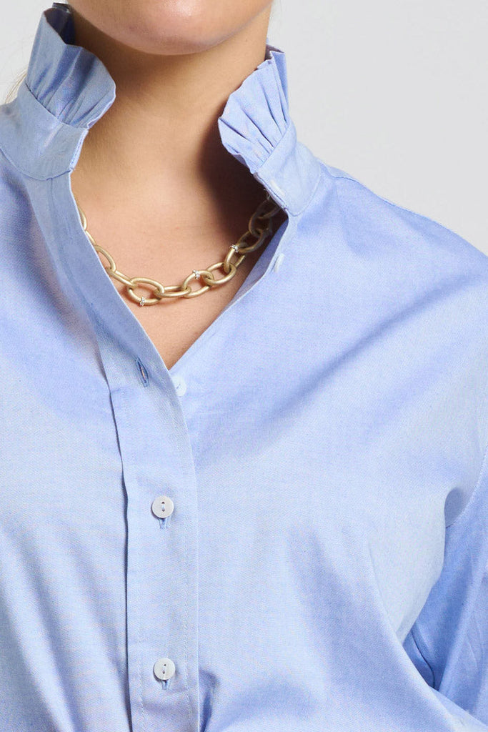 Shirty The Olivia Classic Cut Shirt Flannel Frill - Blue Oxford
