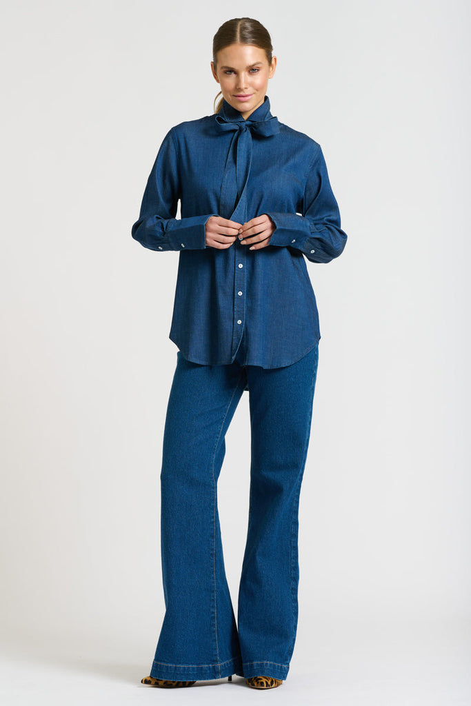 Shirty The Pussy Bow Shirt - Denim