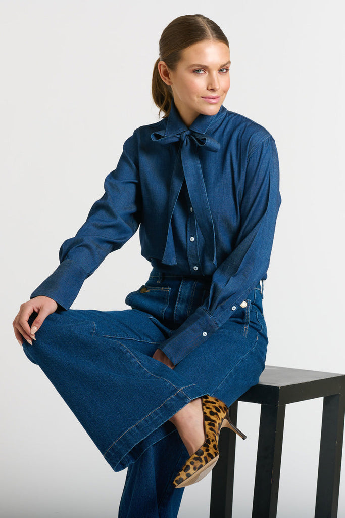 Shirty The Pussy Bow Shirt - Denim