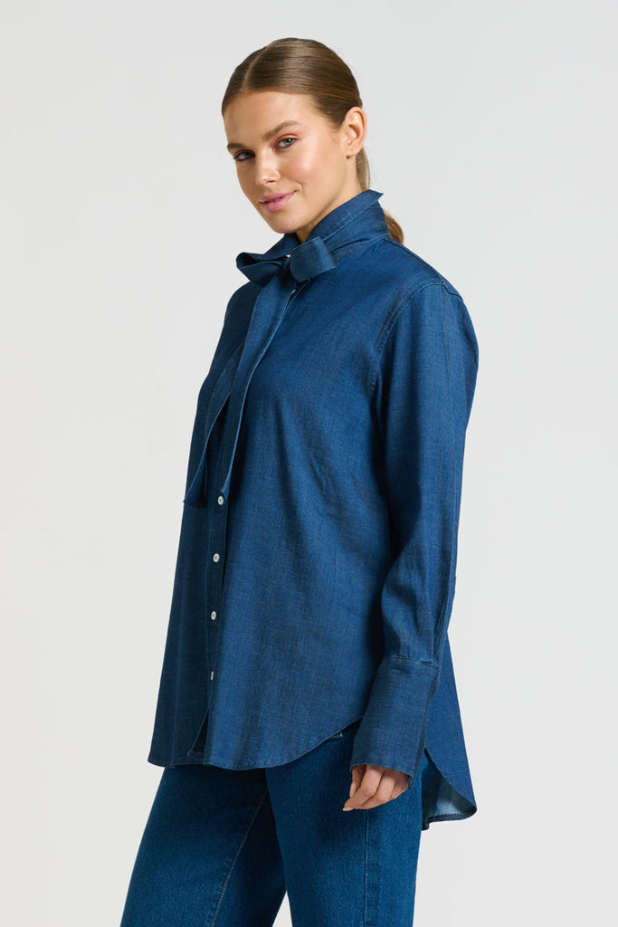 Shirty The Pussy Bow Shirt - Denim