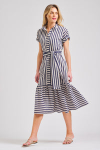 Shirty Style The Emma Dress - Navy & Stone Stripe