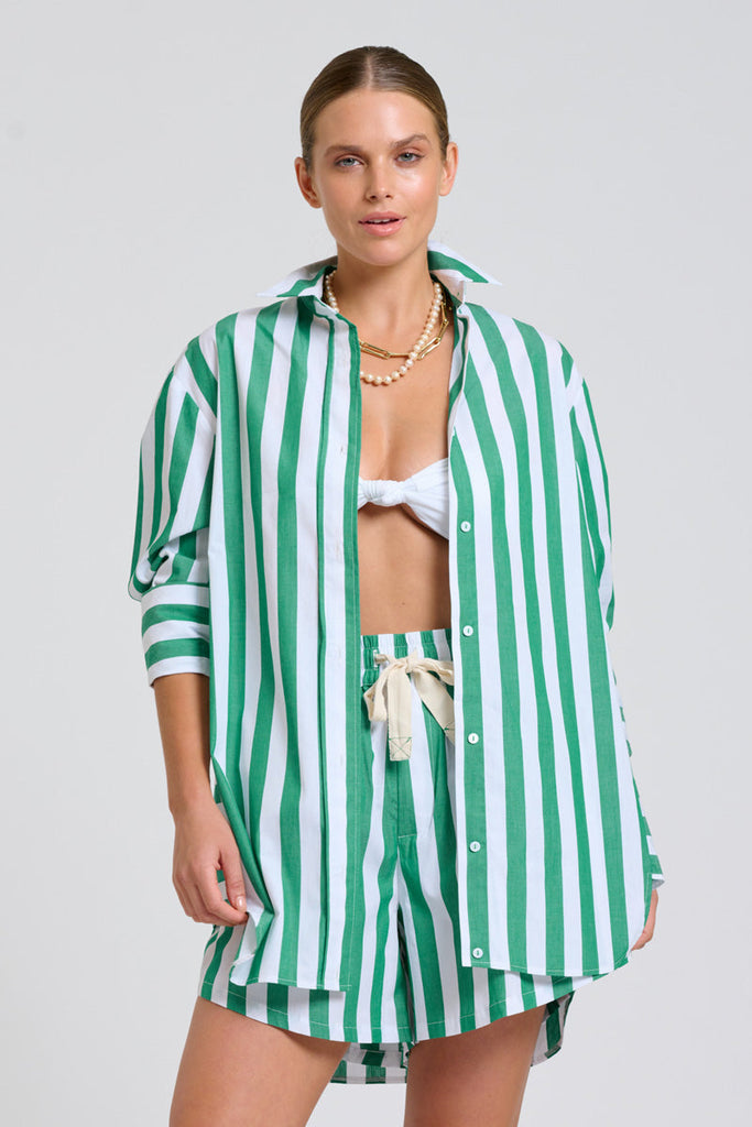 The Shirty The Andrea Shirt - Green Wide Stripe