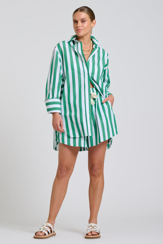 The Shirty The Andrea Shirt - Green Wide Stripe
