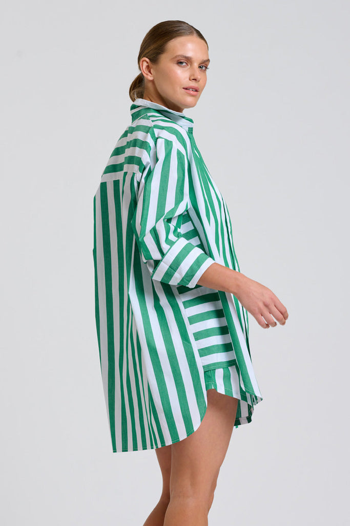 The Shirty The Andrea Shirt - Green Wide Stripe