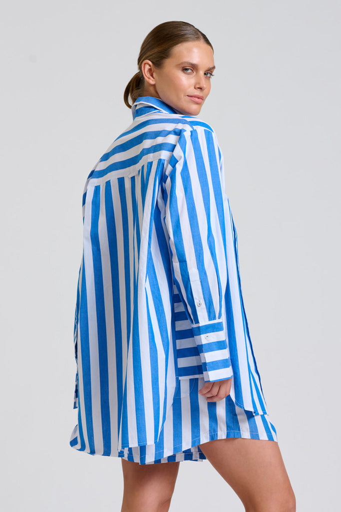 Shirty The Andrea Shirt - Mid Blue Wide Stripe