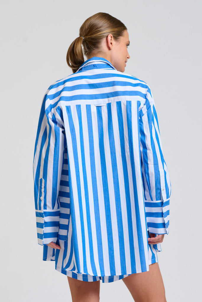 Shirty The Andrea Shirt - Mid Blue Wide Stripe