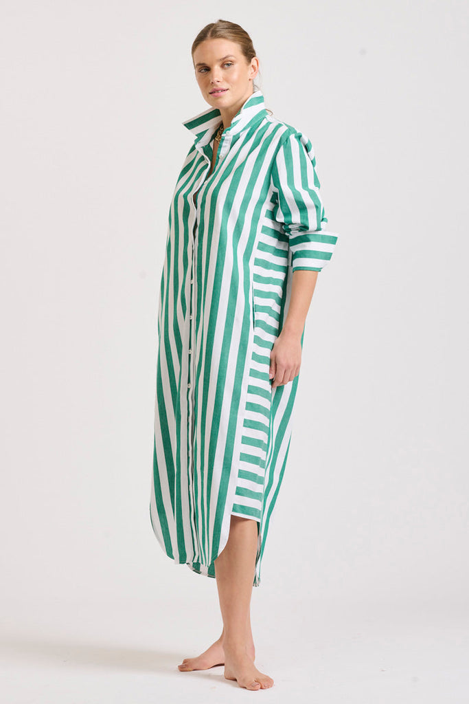 The Andrea Shirtdress - Green Wide Stripe