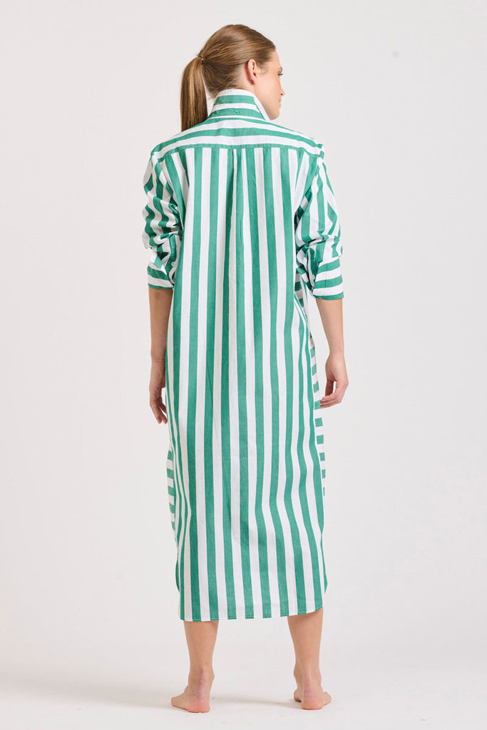 The Andrea Shirtdress - Green Wide Stripe