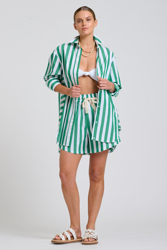 Shirty The Ashley Short - Green Wide Stripe