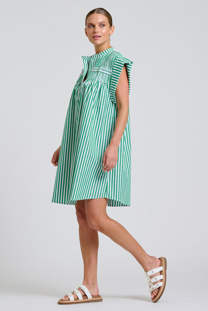 Shirty The Bella Dress - Green Stripe