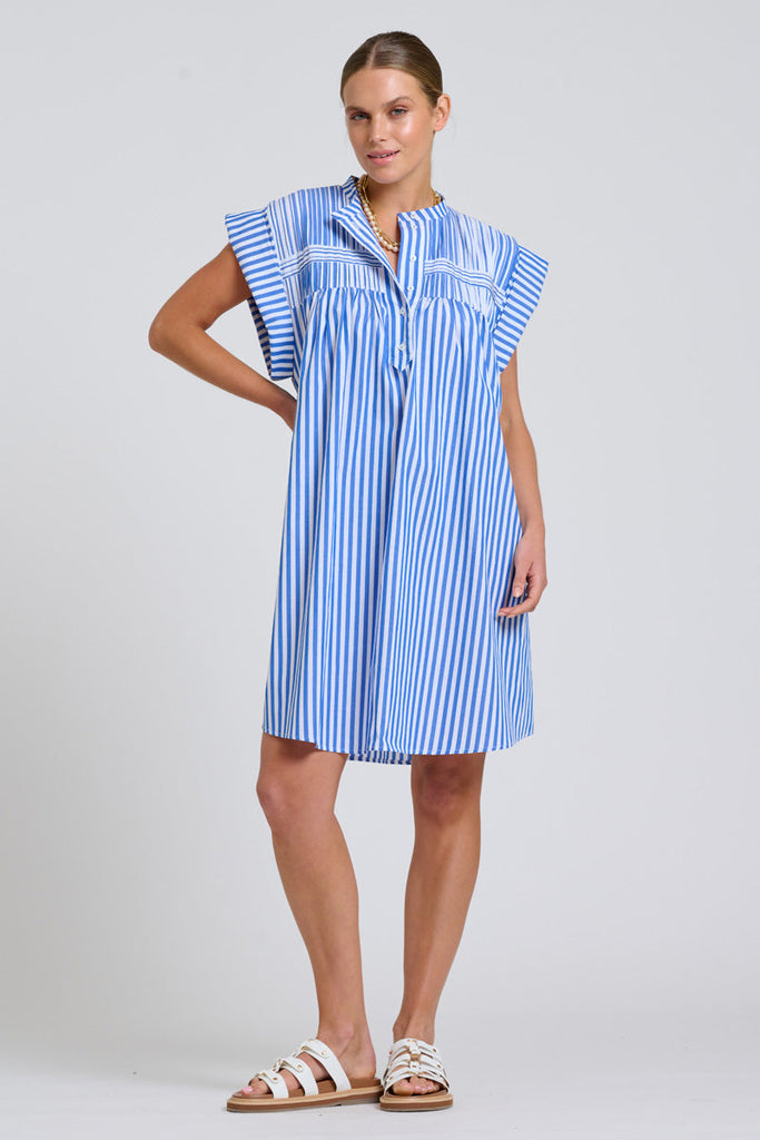 Shirty The Bella Dress - Mid Blue Stripe
